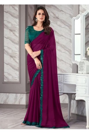 Dark  Purple And Dark Green Silk Designer Saree